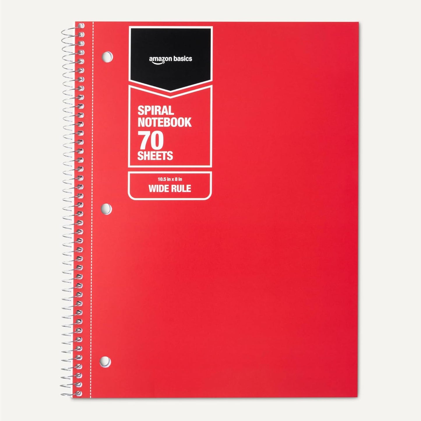 Amazon Basics Wide Ruled Spiral Notebook, 70 Sheets, 7-1/2" x 10-1/2", 3 pack, Assorted Primary Solid Colors