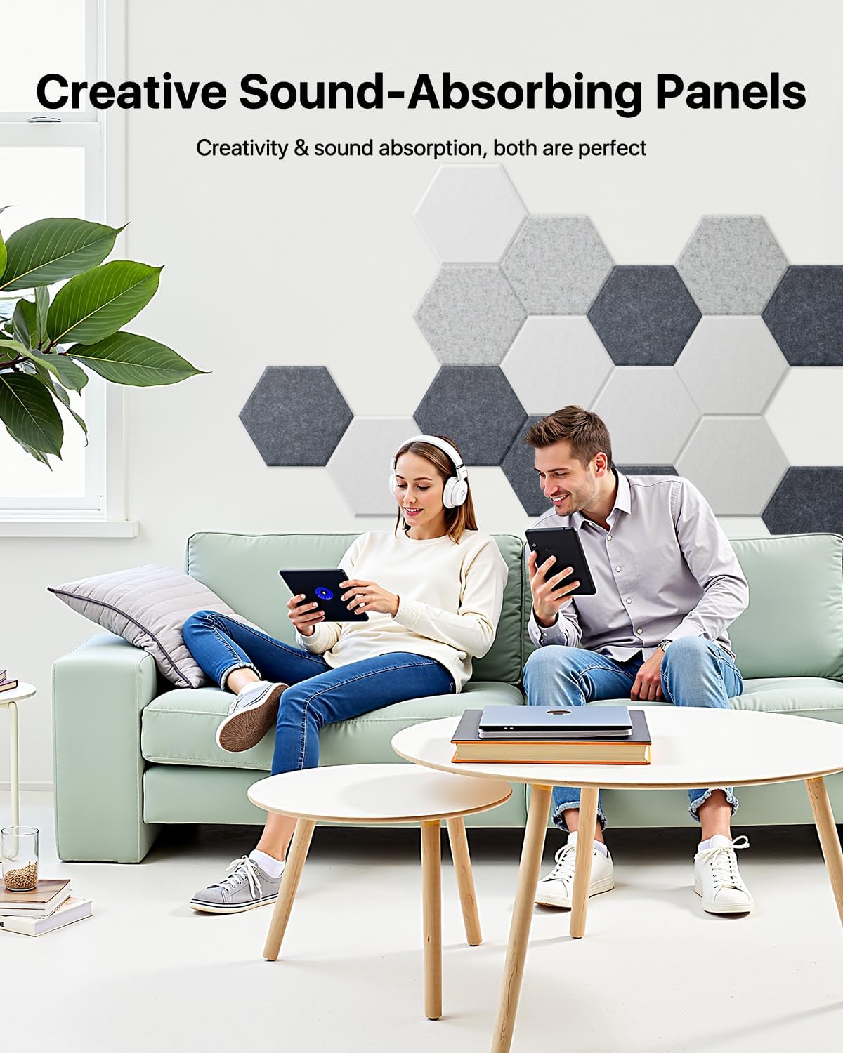 Soundsbay Acoustic Panels, 18 Pack Hexagon Soundproof Wall Panels High Density Sound Absorbing Panel, Sound Proof Foam Panels for Walls, Office, Reccording Studio, Ceiling 12" X 10" X 0.4", Beige