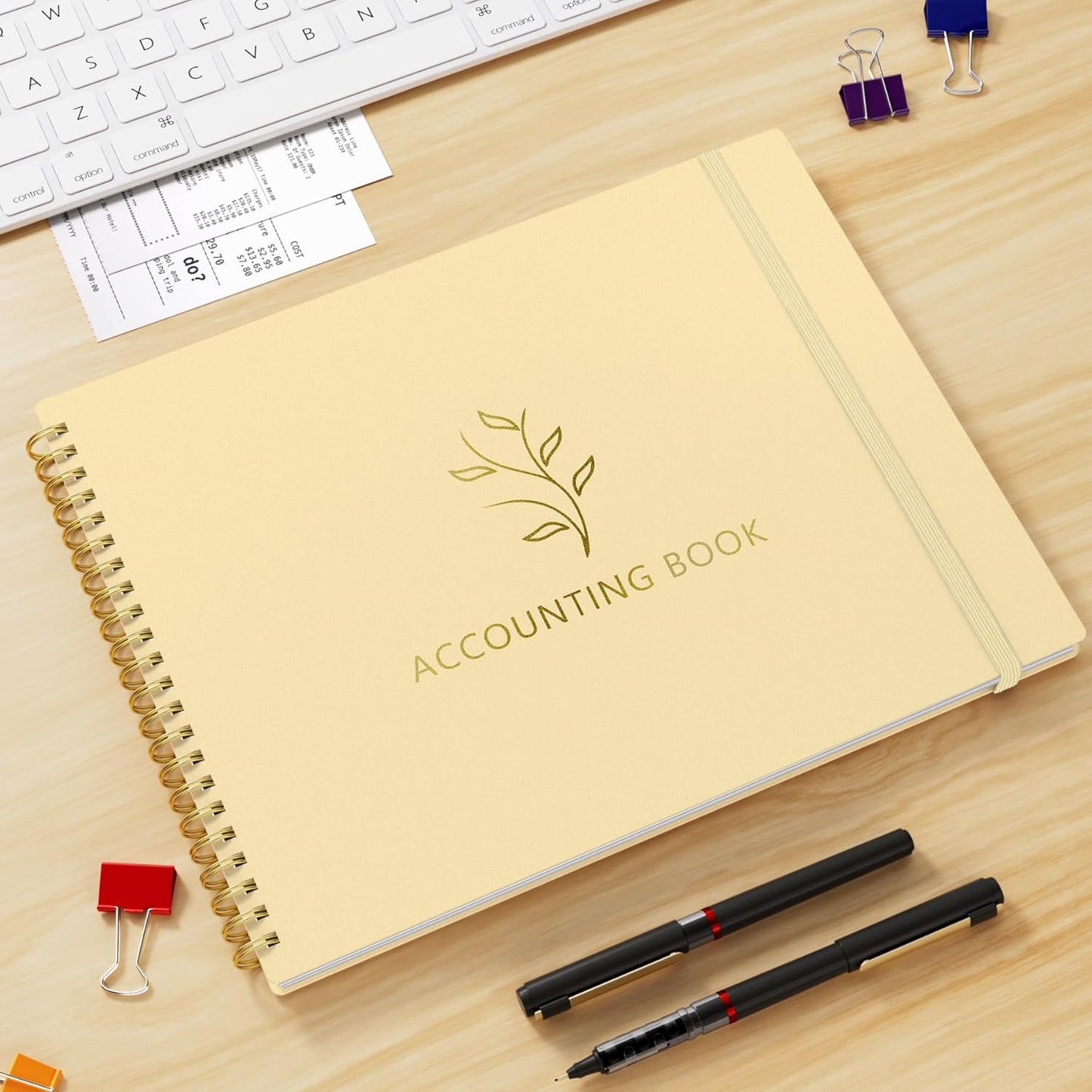 Accounting Ledger Book for Small Business & Personal Use, Horizontal Expense Tracker Notebook Ledger Book for Bookkeeping, Financial Income and Expense Log Book 10.2" x 8", Light Yellow