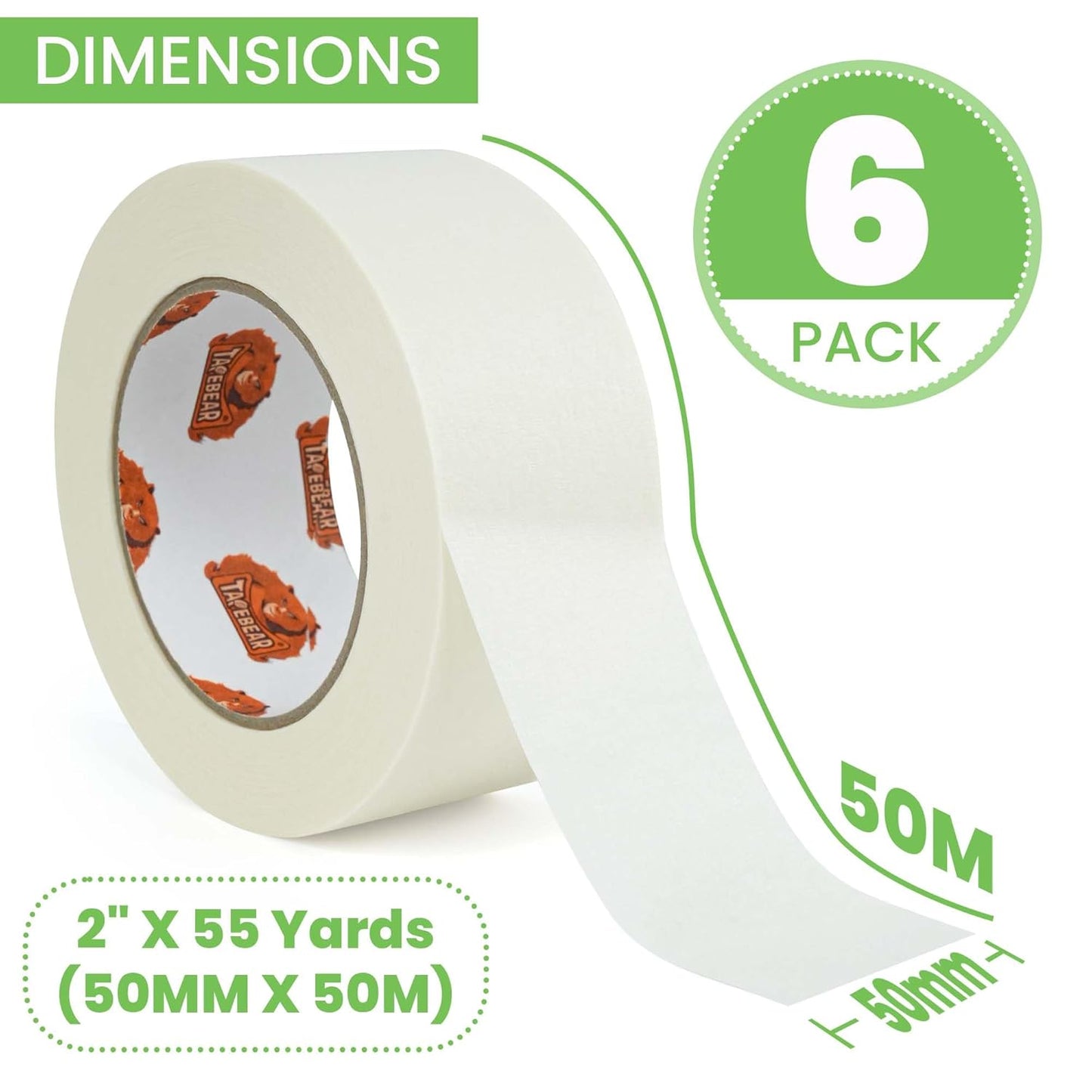 Eco-Friendly Kraft Paper Tape 2Inch x 55Yard, White Paper Packing Tape, Biodegradable Recyclable Packaging Tape Self Adhesive Box Tape for Shipping, Sealing, Moving, 6Rolls