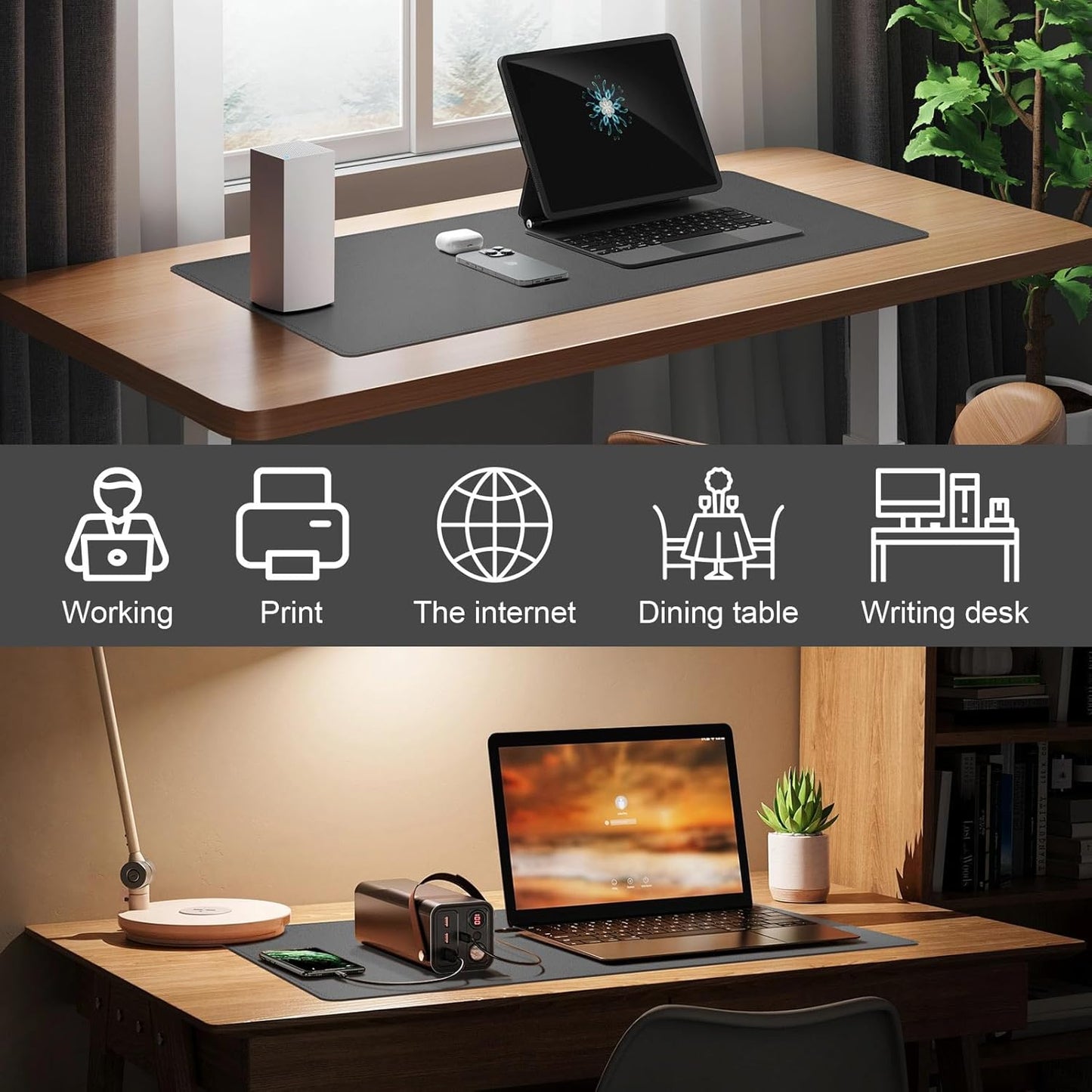 DAWNTREES Desk Mat Protector,PU Leather Laptop Pad,Non Slip, 23.6" x 13.8" Large Mouse Pad and Keyboard Mat, Waterproof Writing Pad for Office and Home (Dark Gray)