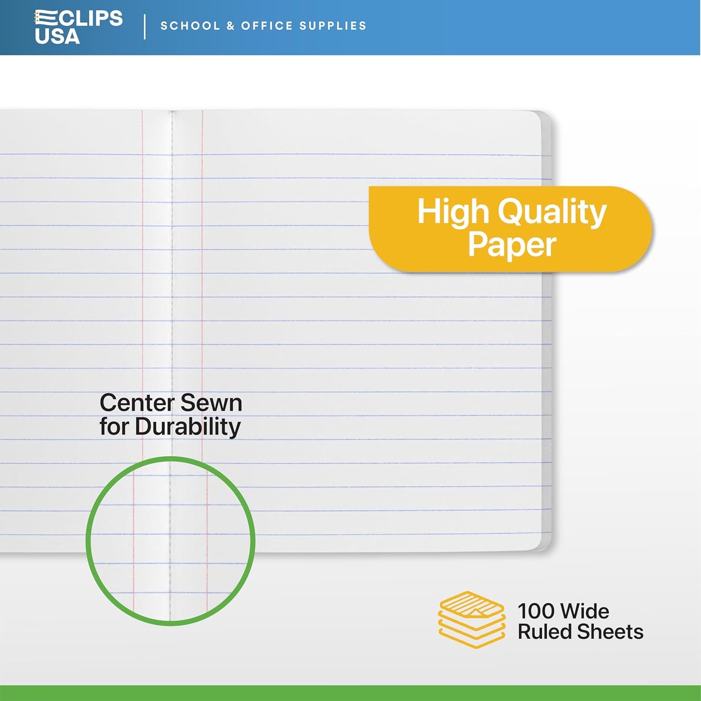 E-CLIPS USA Composition Notebooks, (24 Pack), Wide Ruled Composition Notebook, Marble Composition Notebook, 100 sheets, 200 Pages (24, Yellow)