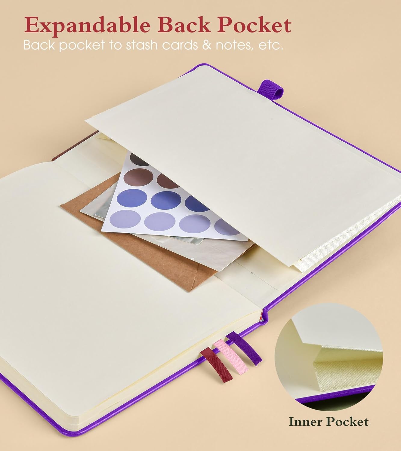 Lined Journal Notebook for Men Women, 160 Pages Ruled Paper, Inner Pocket, A5 Hardcover Vintage Leather Notebooks for Work, School, Travel Journaling, Daily Diary, Notepad 5.8" x 8.5" (Purple)