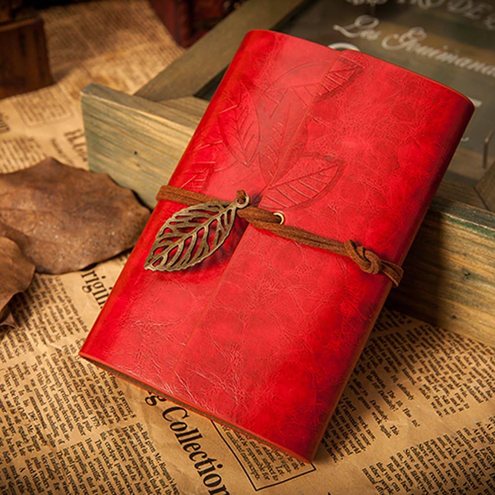 Vintage Dark Red PU Leather Cover Loose Leaf Blank Notebook Journal Diary Gift