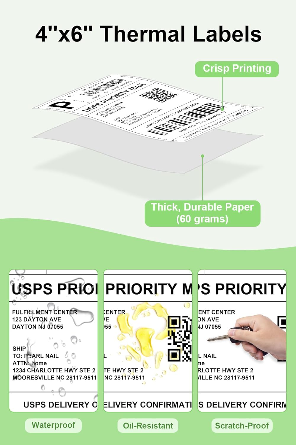 4x6 Thermal Labels - Waterproof Shipping Stickers for Thermal Printers, All-Purpose Label Stickers, White, 1000/Pack (2-Pack)