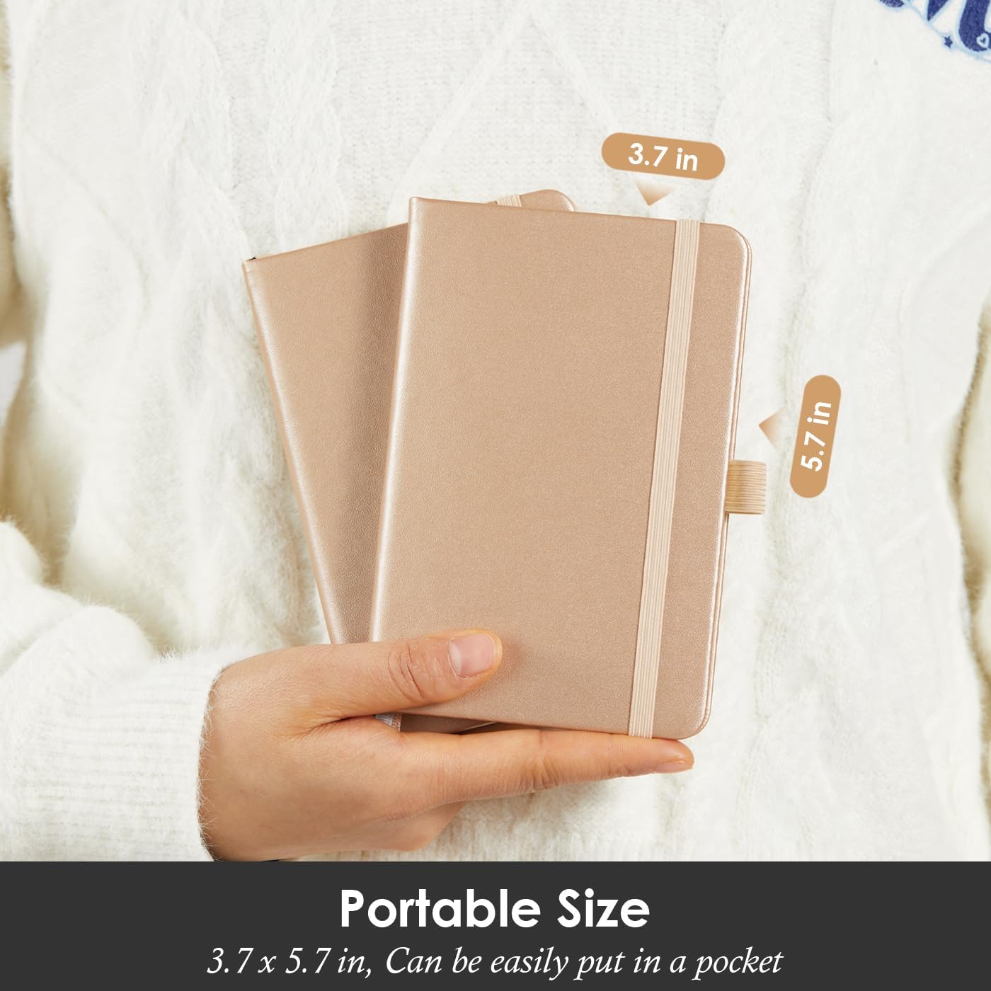 3 Pack Small Notebook 3.7" x 5.7" with Pen, Mini Pocket Size Journal Notepad 100GSM Thick Paper No Bleed, 408 Pages, Note Pad Note Book for Work, Champagne Gold
