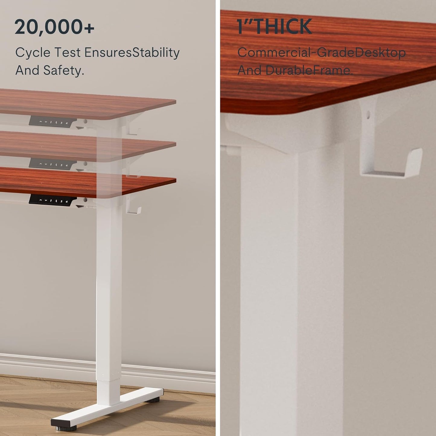 FLEXISPOT EN1 One-Piece Standing Desk 48 x 30 Inch Height Adjustable Desk for Home Office and Computer Workstation (White Frame + 48" Mahogany Top, 2 Packages)