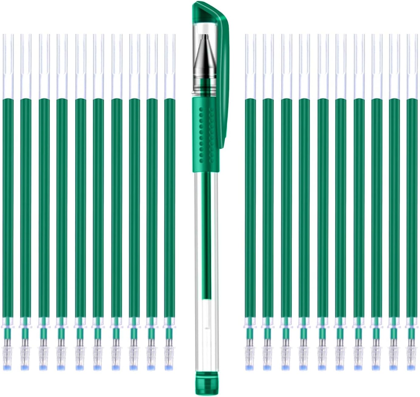 iNee Heat Erasable Fabric Pen with 20 Refills for Tailors Sewing, Quilting adn Crafts, Dressmaking Disappearing Ink, Green