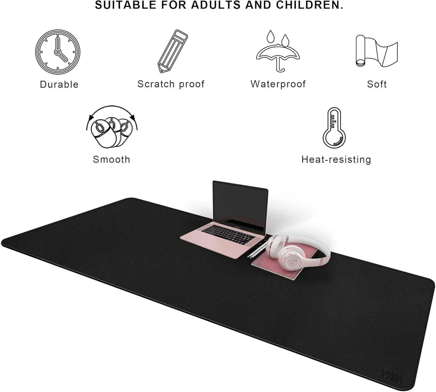 Vyaaa Leather Desk Mat, 63" x 23.6" Leather Desk Pad Protector, Waterproof Extra Large Desk Mat, Large Mouse Pad, Desk Mats on top of Desks for Home or Office (Black)