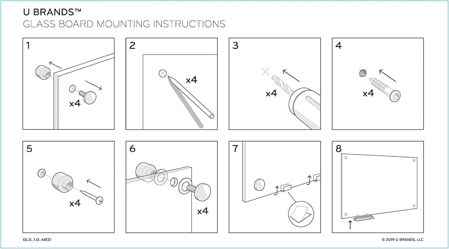 U Brands Magnetic Glass Dry Erase Board, Only for Use with HIGH Energy Magnets, 24” x 36" Inches, White Frosted Surface, Frameless (2298U00-01)