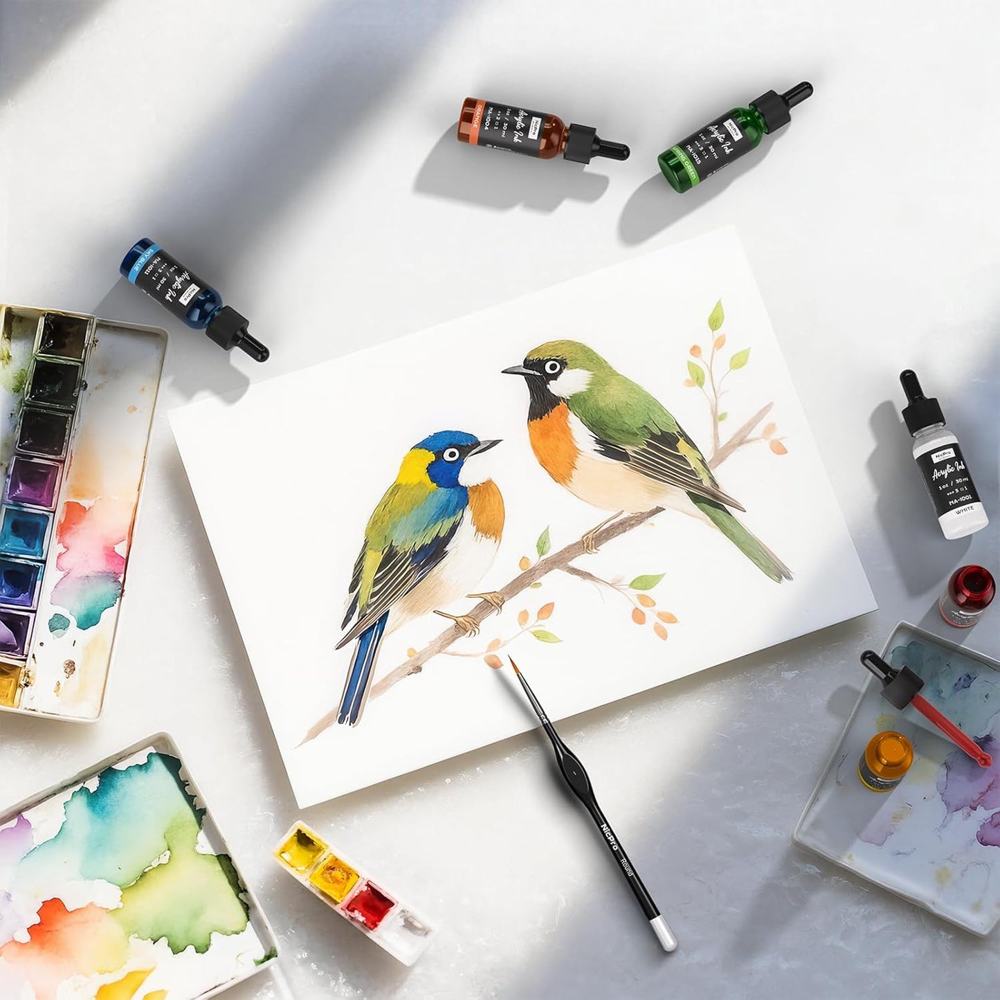 Nicpro 18 Colors Acrylic Ink, 1-oz(30ml) Bottle with Dropper, Quick Dry Permanent Acrylic Drawing Inks For Artist, Essential Color Set For Ink Drawing, Pouring Art, Airbrush, Scrapbooking, Mixed Media