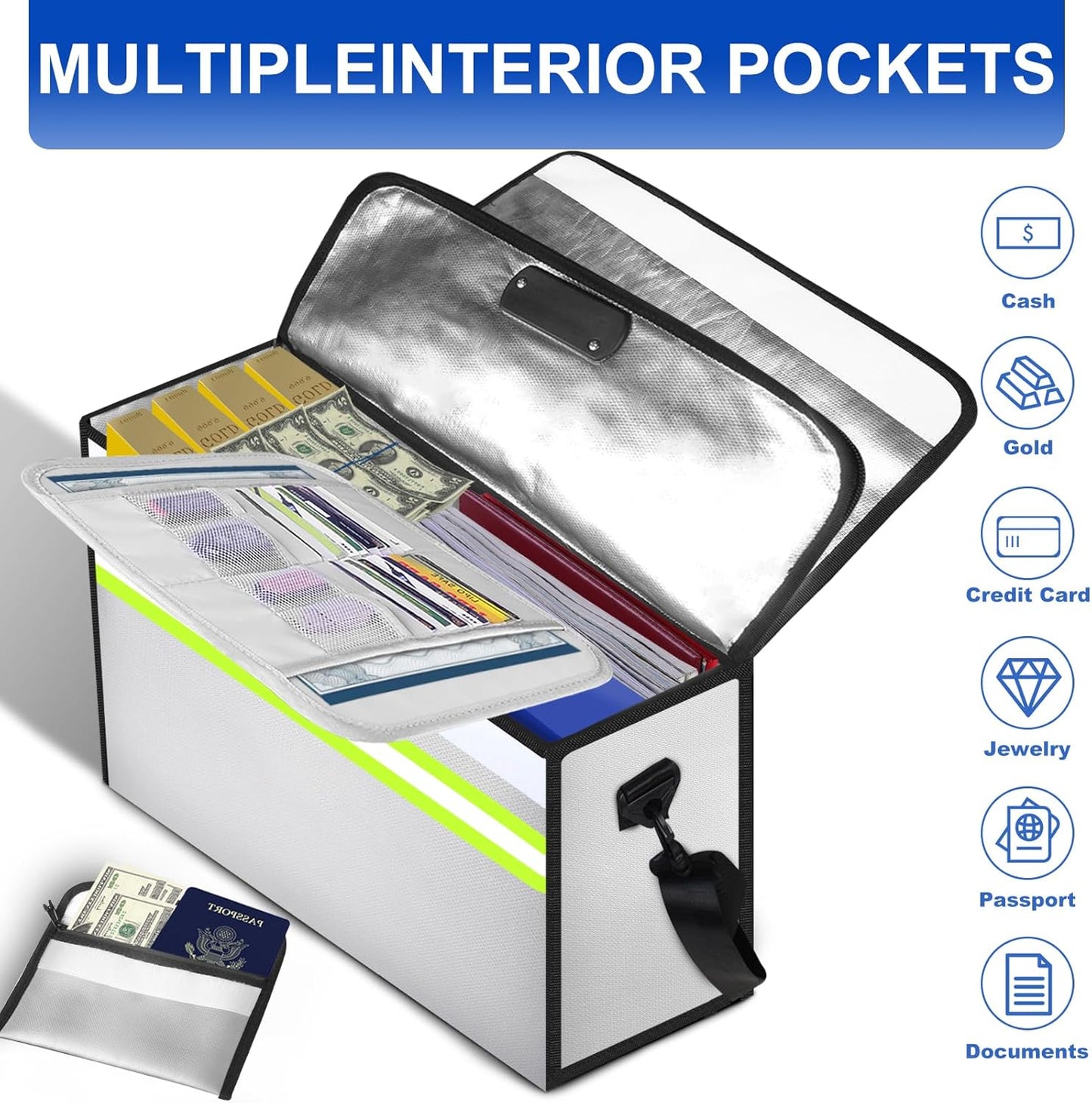 6500°F Large Fireproof Document Organizer with Lock,Upgraded 10 Layers Heat Insulated&Waterproof Zipper,Removable Folder Layers/Wallet,Portable Home Travel for Documents(16.5x12.4x5.5 inches)