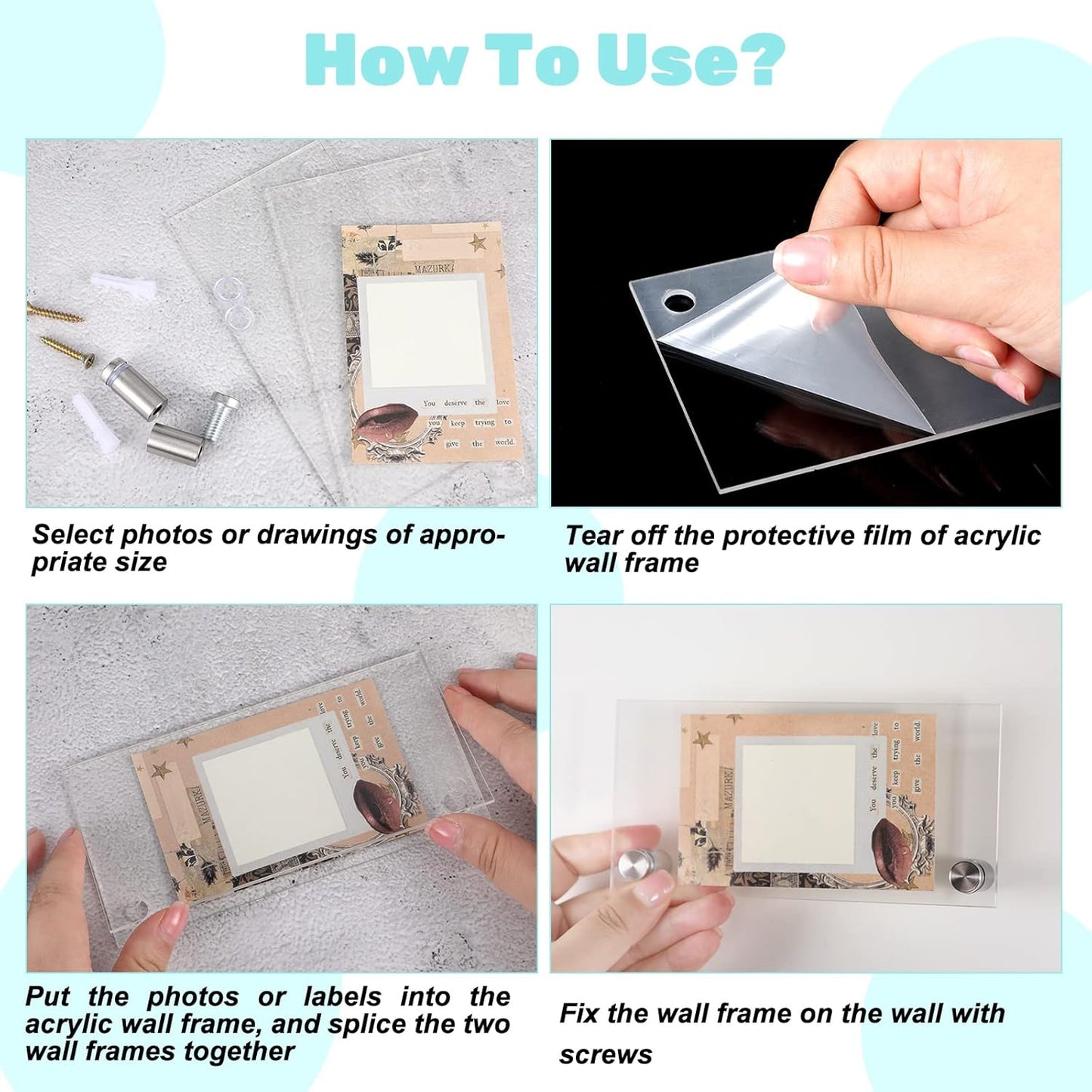 Demissle 8 Sets Clear Acrylic Wall Name Plate Holders Office Door Mount Name Plate Holder with Stainless Steel Standoff Screws for Office Home Store Restaurant (6 x 3 Inch)