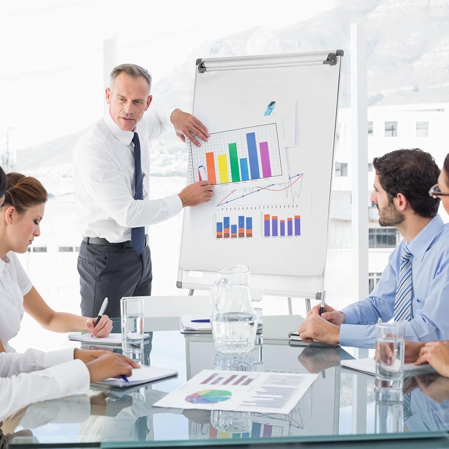 MAKELLO Flip Chart Easel, Magnetic Dry Erase Board with Stand for Office Classroom Home School, Extended Display Arms and Adjustable Height, 36x24 in