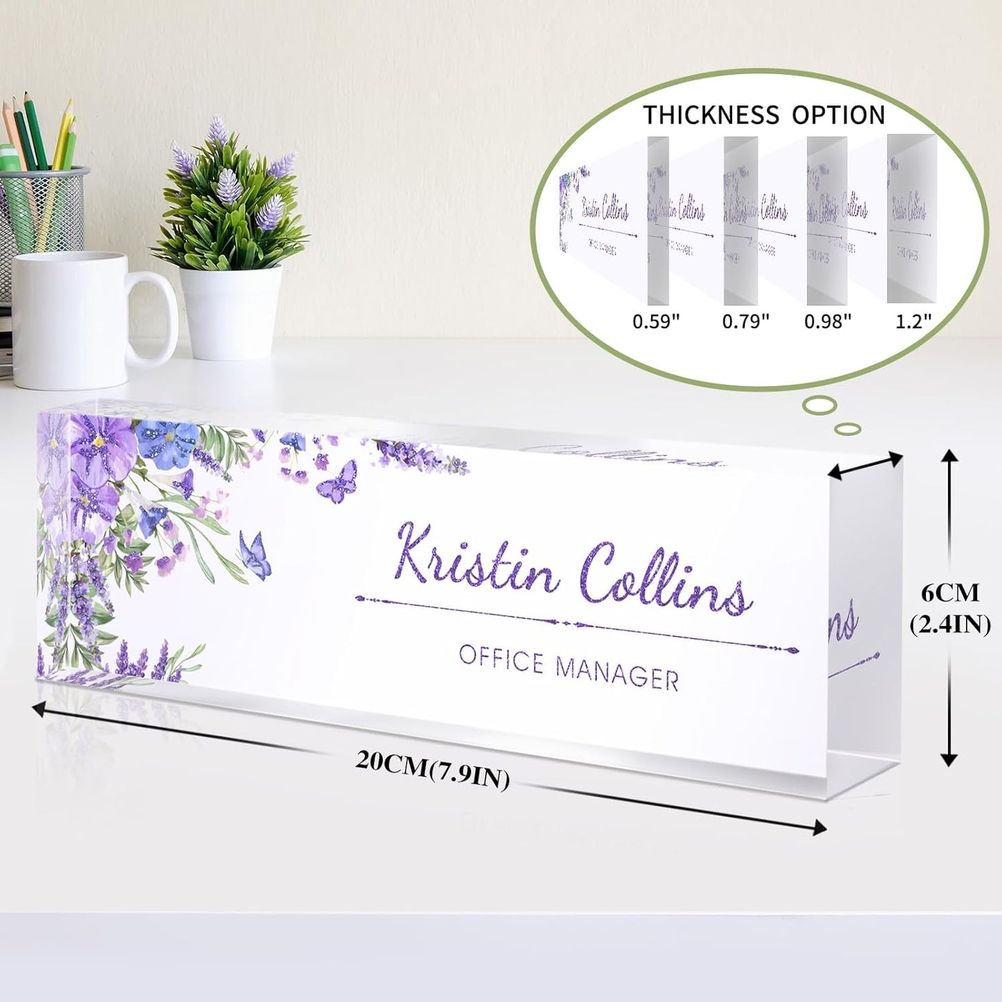 Custom Name Plate for Desk, Acrylic Office Decor For Women Men, Personalized Office Desk Accessories, Teacher Employee Appreciation Gifts For Social Worker Boss Coworkers (Morning Glory)