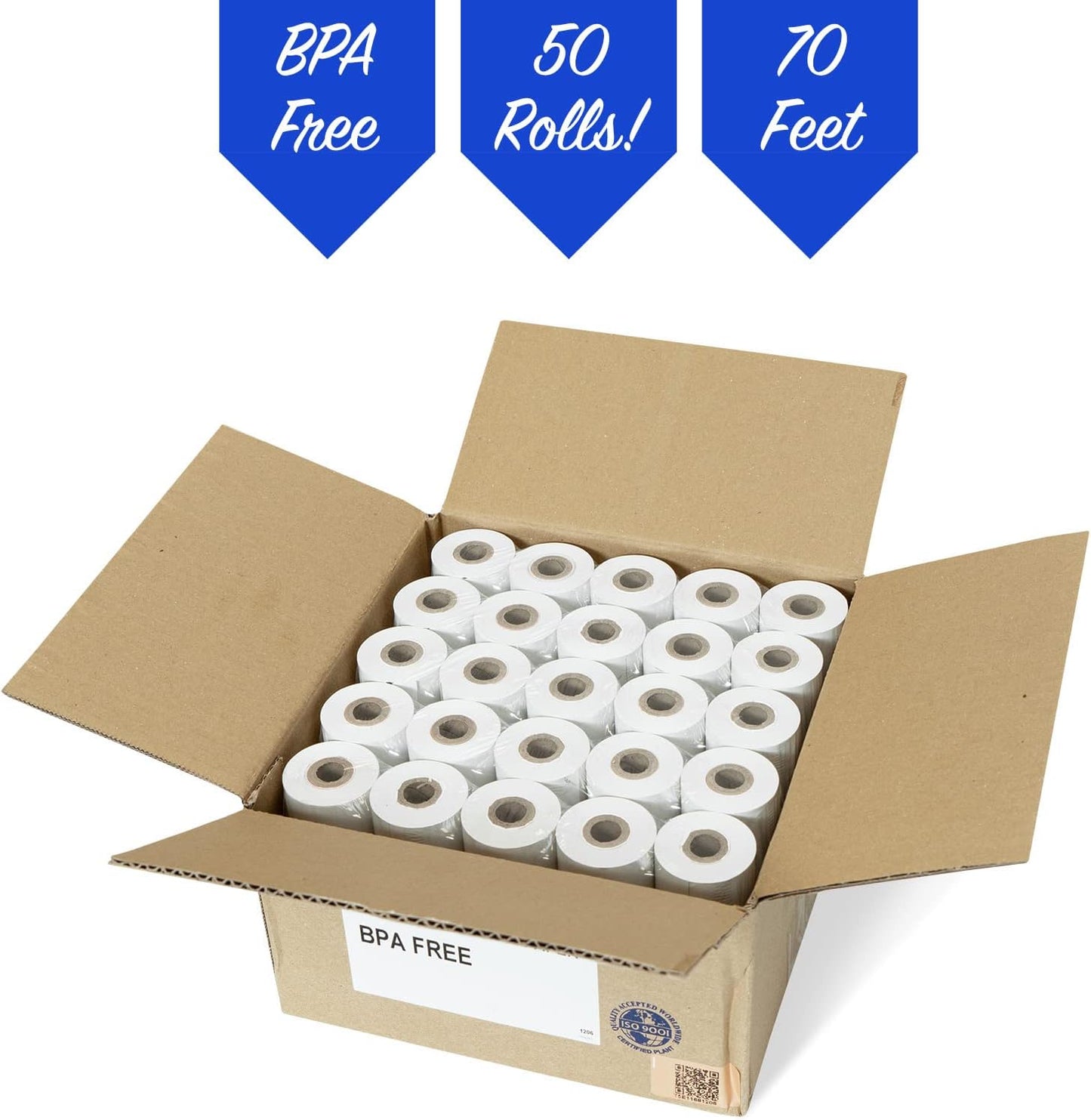 2-1/4 X 70 Thermal Paper Verifone VX520 Ingenico ICT220 ICT250 First Data FD400 Nurit 8000 8020 STP103, 50 BPA Free Rolls by Rollxy
