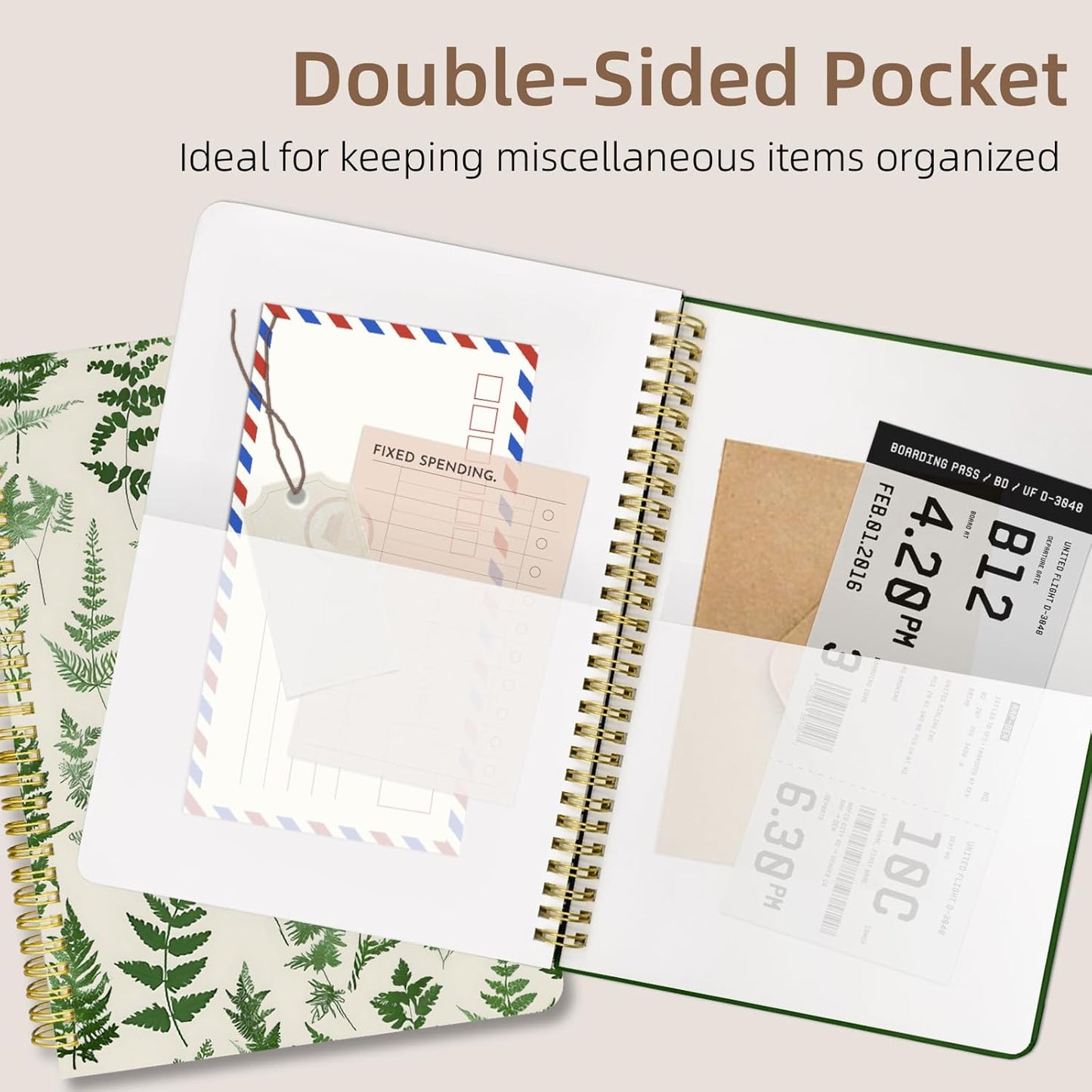 Cute Spiral Notebook journal B5 Aesthetic Pretty Design for Women Girls Kawaii with Pocket, 10 x 7.2 inch, Lined, Green Plants