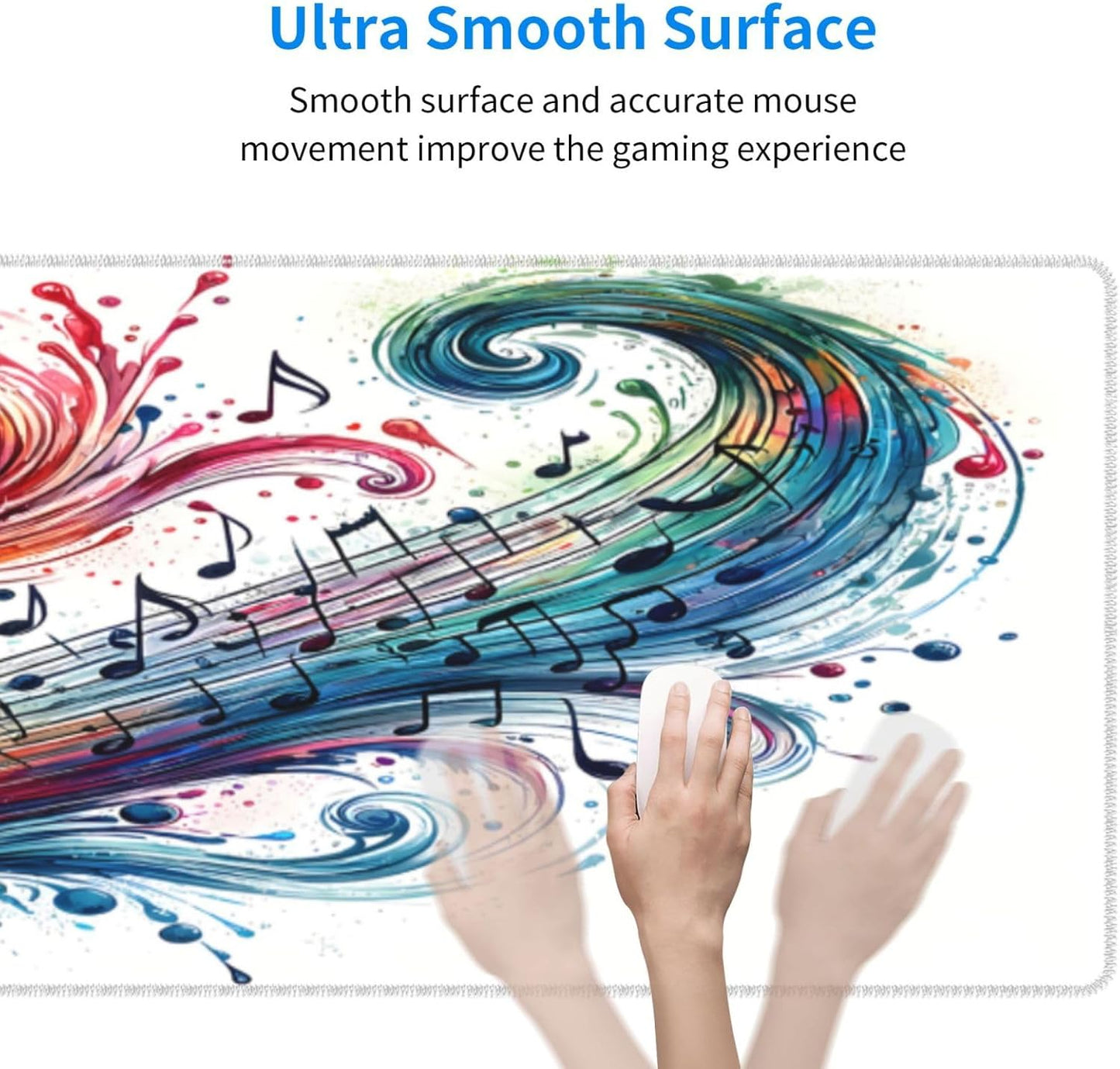 Gaming Mouse Pad, Large Non-Slip Rubber Base Mousepad, Keyboard Mouse Mat, Desk Pad with Stitched Edges, 31.5x11.8inch, Musical Note