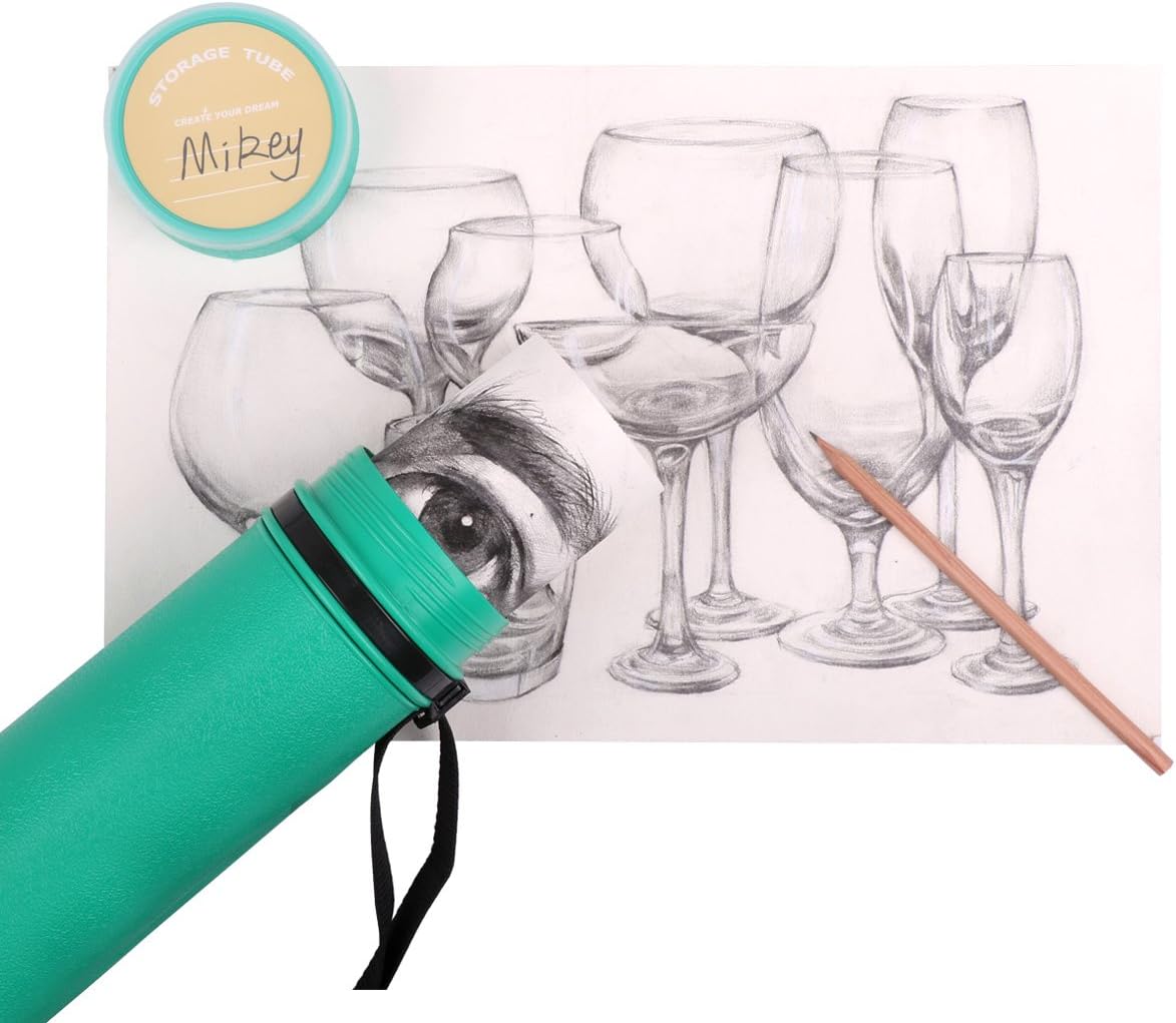 TRANSON Durable Poster Storage Tube with Straps 24"-40" Extendable for Blueprints, Artwork, Maps, Posters Color Green