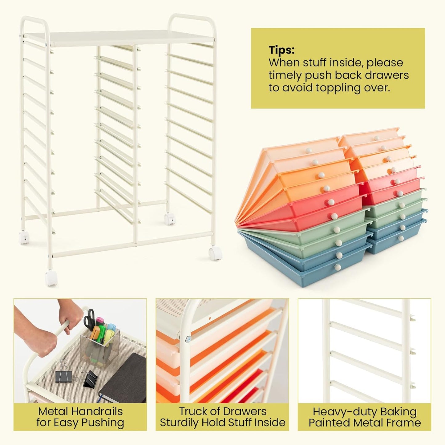 Giantex 20 Drawers Rolling Cart, Mobile Storage Drawer Cart, Classroom Organizer Cart for Office School Supplies Teacher Tools Scrapbook Paper Craft Small Printer, Utility Cart on Wheels, Macaron