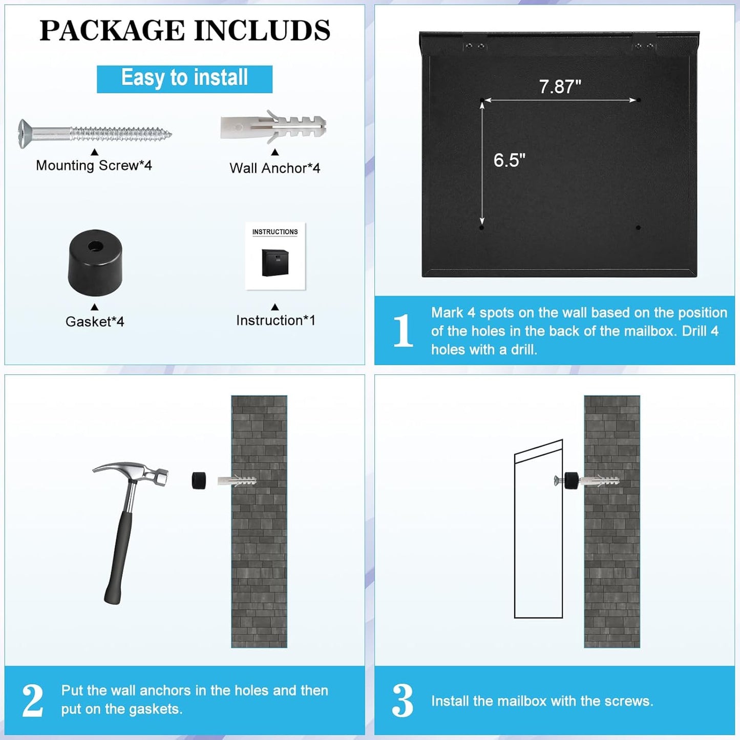 xydled Mail Boxes with Combination Lock,Locking Mailbox Wall Mounted,Security Metal Mailbox Drop Box, Modern Large Capacity,Steel Cover Metal Postbox for House Home Outside, Black, 14.2''x12.6''x4''