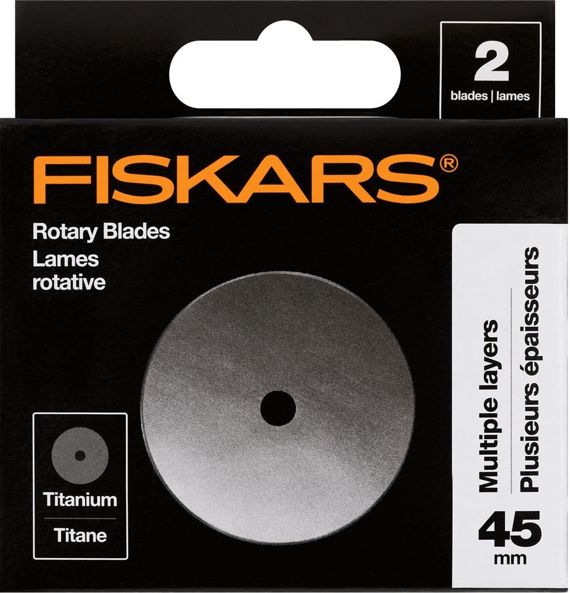 Fiskars 3-Piece Rotary Set - 45mm Fabric Cutter & Titanium Blades (2 Pack) - Blade Replacement