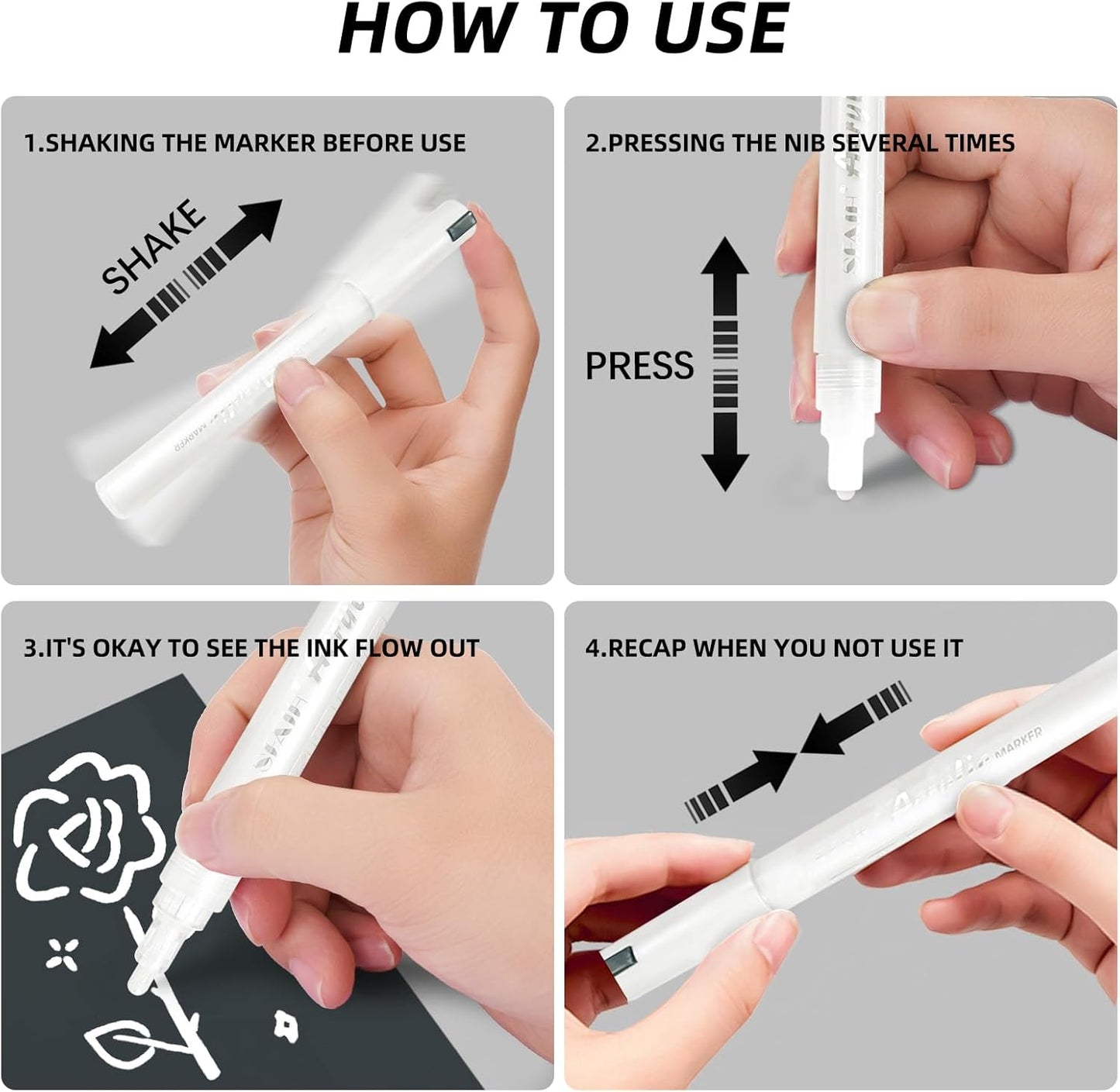 SFAIH White Paint Markers Paint Pens - 12 Pack Acrylic Permanent Marker for Rock Painting, Wood, Metal, Fabric, Plastic, Canvas, Glass, Ceramic, Art Projects, 2-3MM Medium Tip & 0.7mm Extra Fine Tip