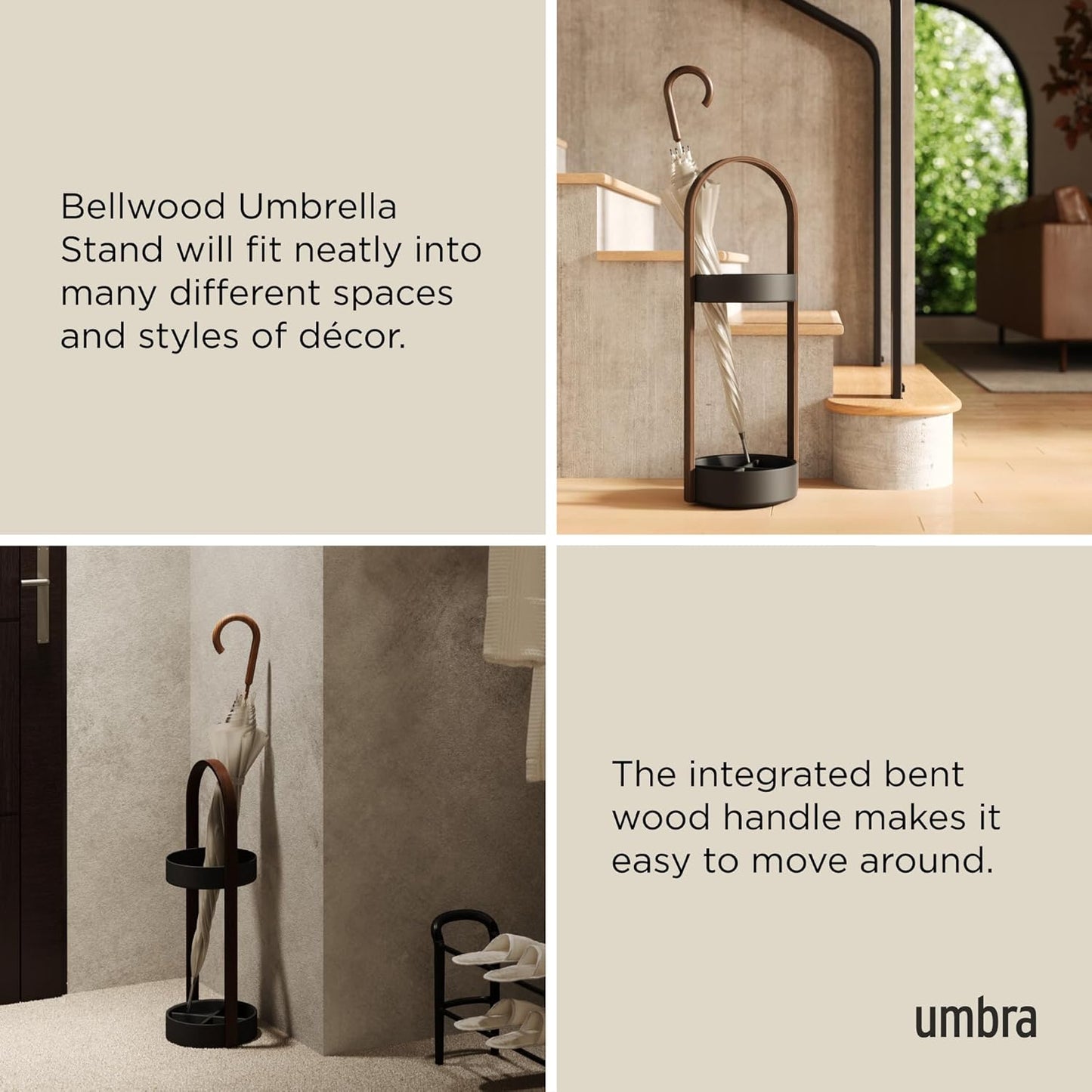 Umbra Space Saving Hub Umbrella Stand, Black/Walnut