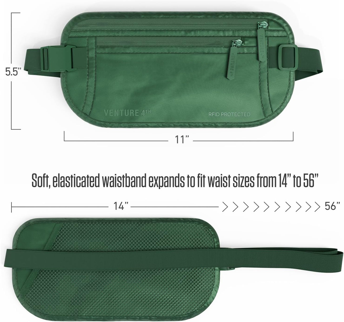 Travel Money Belt, RFID Blocking for Men & Women - Ideal for Keeping Your Cash, Credit Card, Passport, Phone Safe When Traveling (Sleek Army Green)