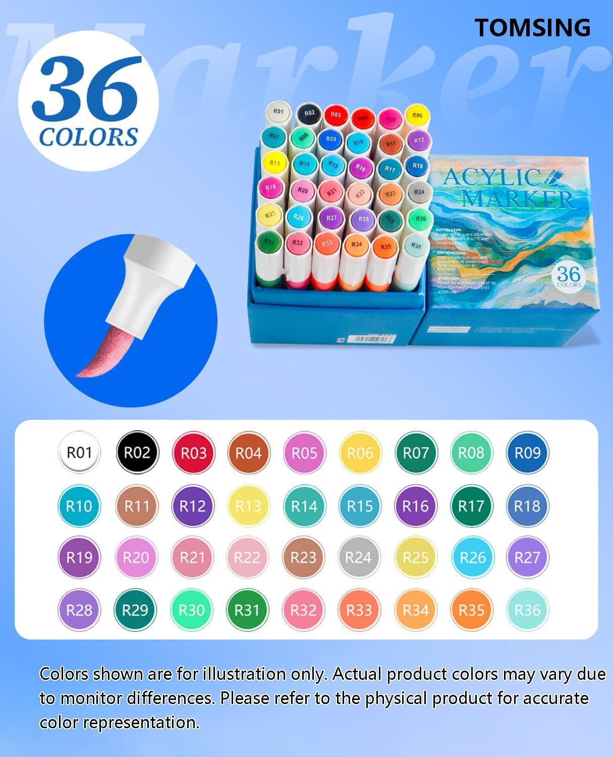 36 Colors Brush Markers Pens,Water-based Ink and Quick-Drying,Painting Supplies Perfect for Plastic Sheets Fabric Bags Ceramics Stone Pottery Wood and Handmade Crafts(36 Colors)