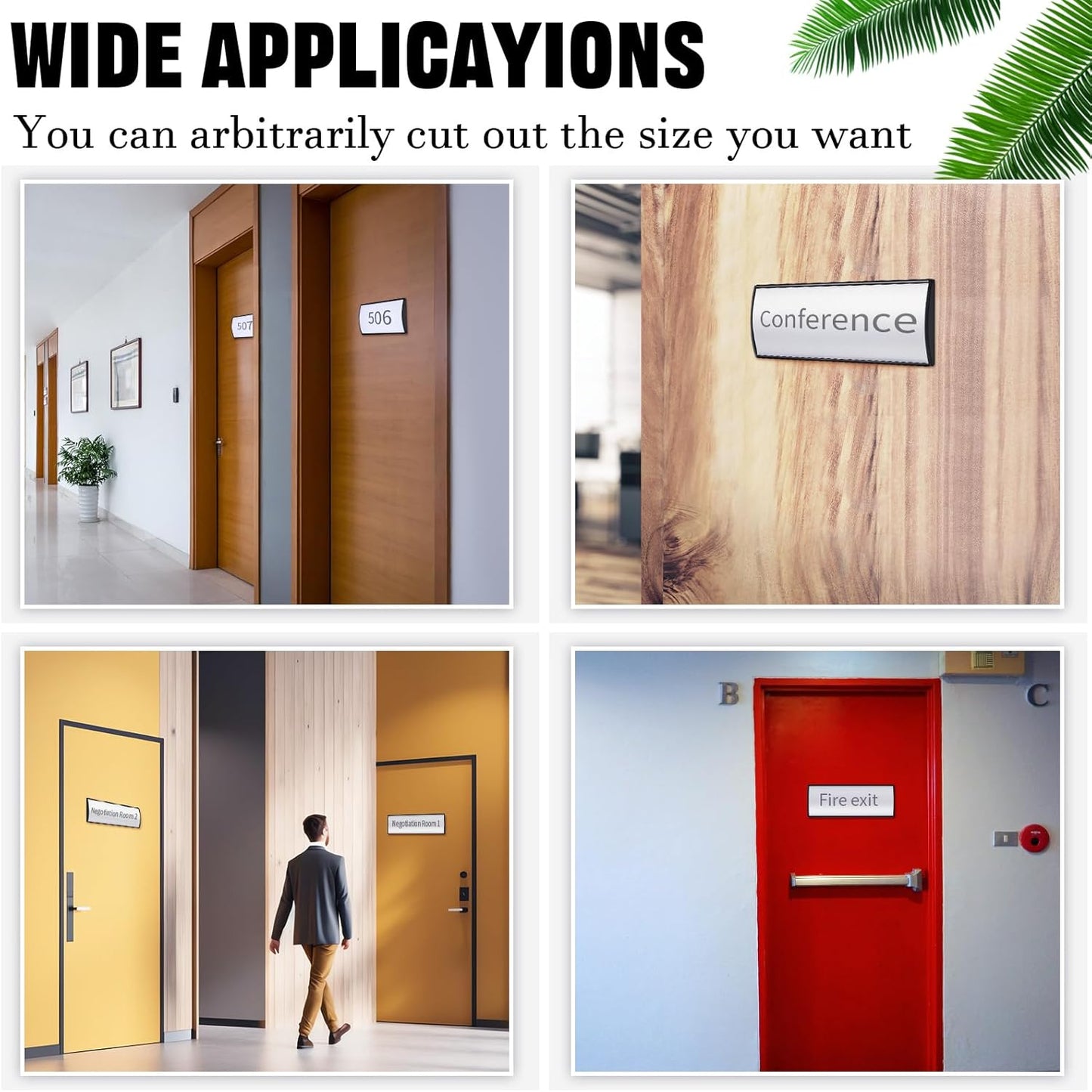 Therwen 6 Pcs Aluminum Office Name Plate Holder for Door Wall Mount 8'' x 3'' Business Sign Holder Office Door Sign Sturdy Curved with Plastic Film and Adhesive Tape (Black)