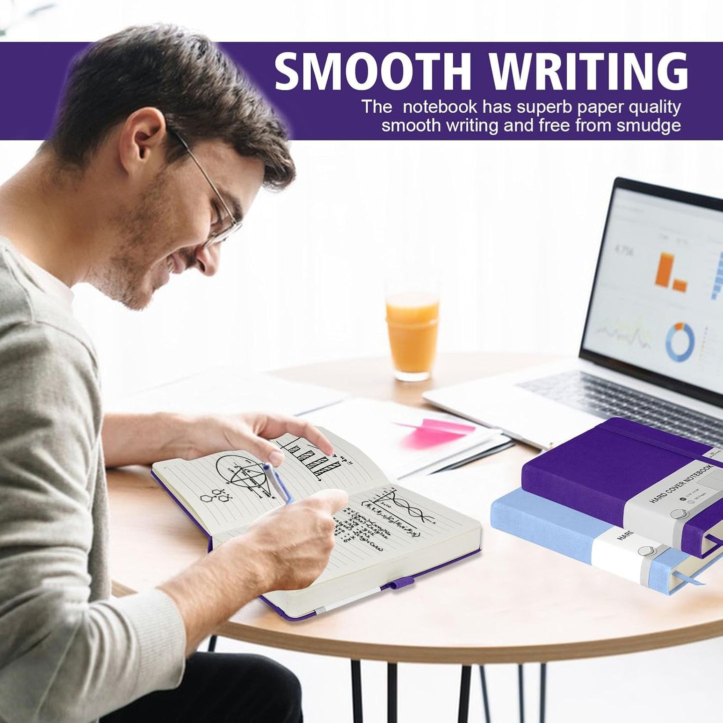 Lined Journal Notebook, 360 Numbered Pages(With page number), Thick Journal for Writing A5 College Ruled Notebook, 100gsm Lined Paper, Leather Hardcover, 5.75'' X 8.38''-1 Pack, Purple