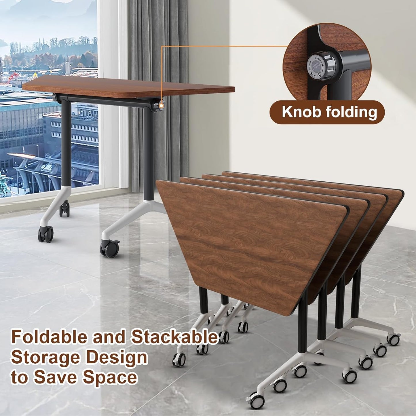 Conference Room Table with Flip-Top Design for Dynamic Meetings, Business Table Computer Desk with Heavy-Duty Frame,Foldable Seminar Meeting Tables for Home Office (6, D, 47.2IN)