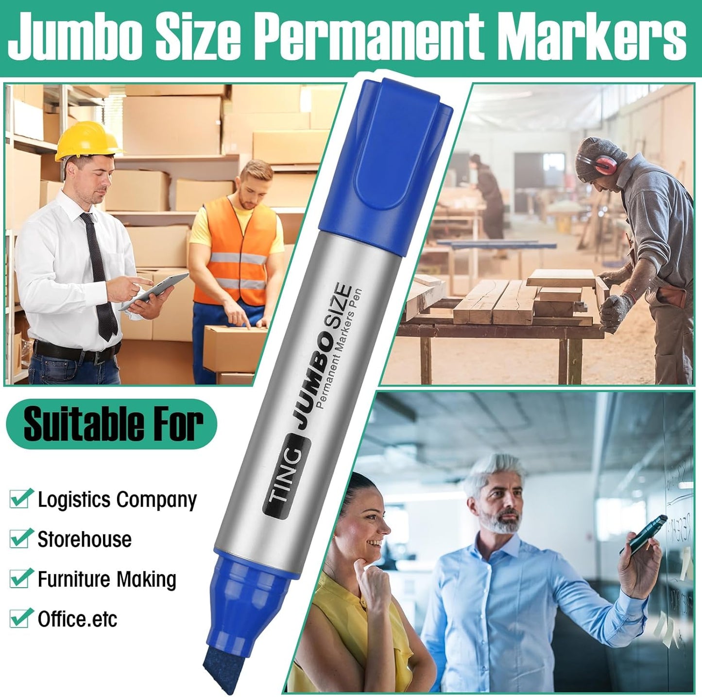 Fuutreo 16 Pcs Jumbo Size Permanent Markers Bulk Large Chisel Tip Permanent Markers Thick Waterproof Jumbo Pens Set Huge Poster Supplies(Multicolor)