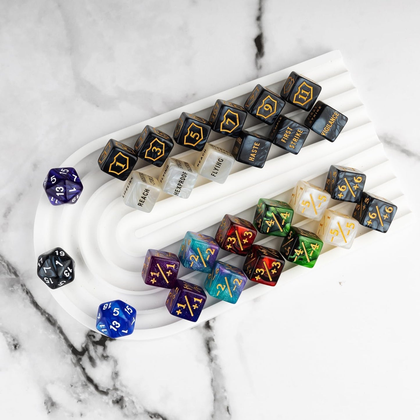 63 Pieces Abilities Keyword Counter Dice Bulk MTG Dice Counters Set Magic Plus 1 Life Buff Tokens for MTG, TCG, Card Gaming Accessories