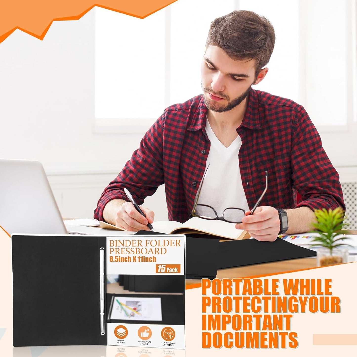 Zhanmai 15 Packs 8.5'' x 11'' Pressboard Report Covers, Metal Prong Fastener with Compressor, Letter Size 3'' Capacity Presentation Report Folder to Neatly Bind Reports, Proposals, Documents(Black)