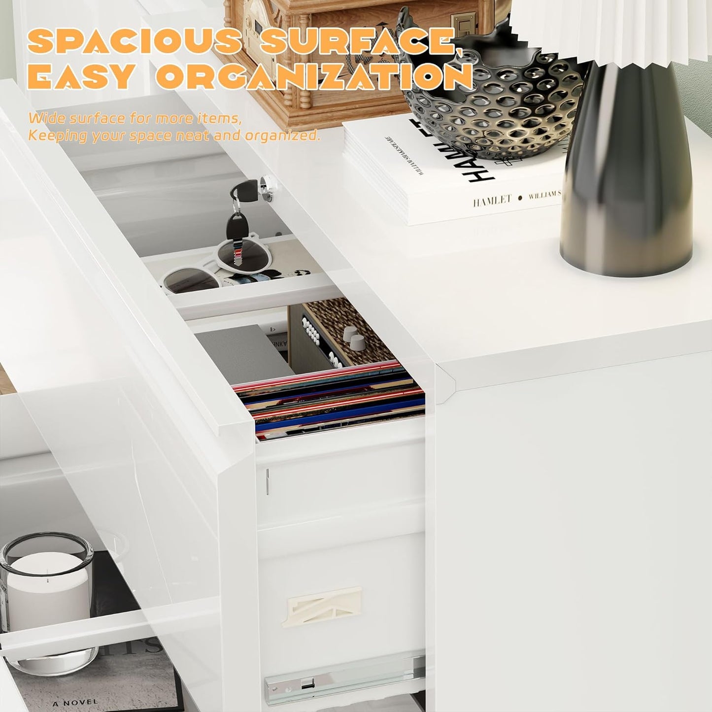 Superday Lateral File Cabinet 4 Drawer Metal File Cabinet with Lock, White Filing Cabinets for Home Office, Locking Filing Cabinets Hanging Files Letter/Legal/F4/A4