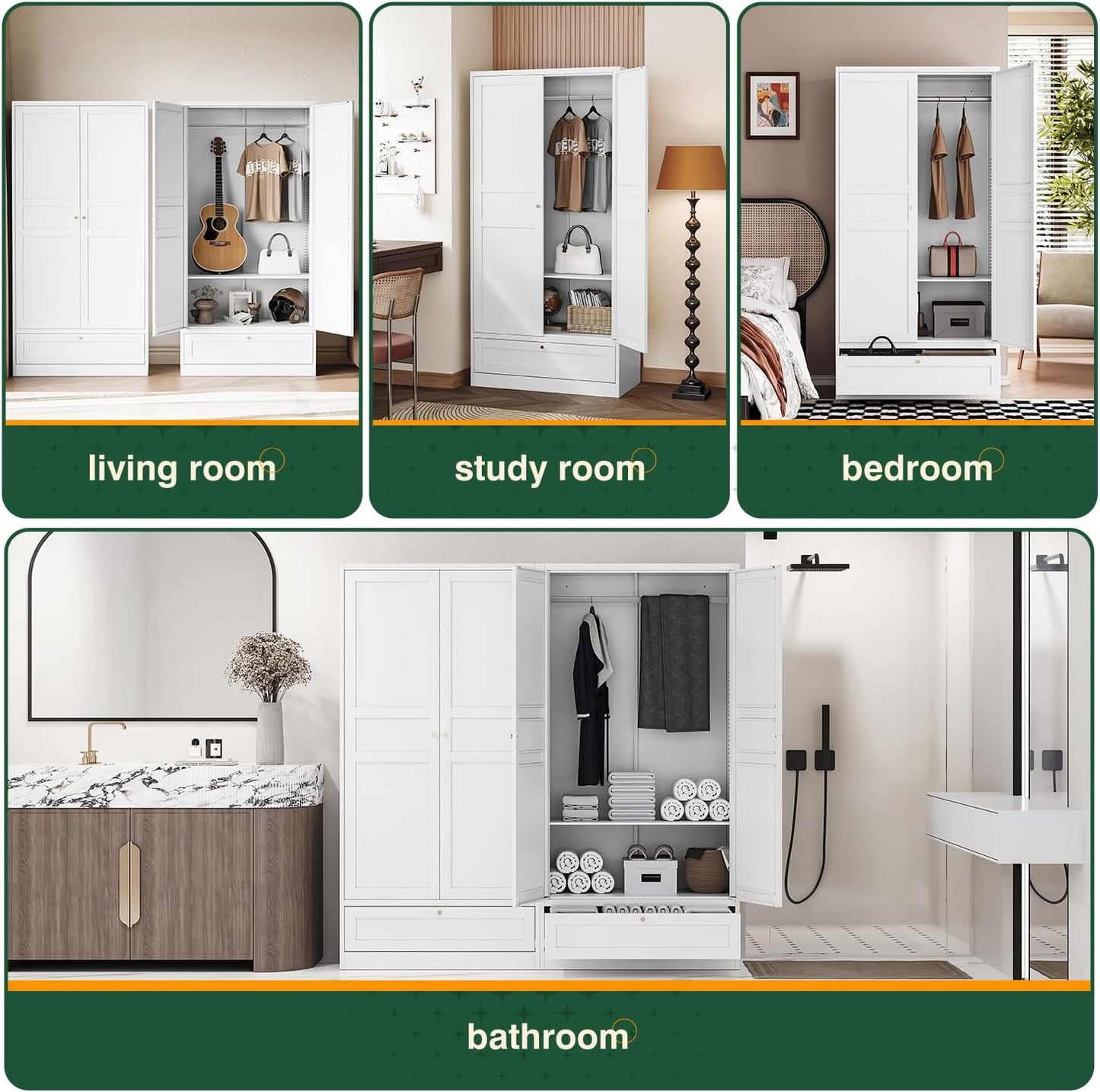 Letaya Wardrobe Closet,72" H Clothing Metal Storage Cabinet with Storage Drawer Adjustable Shelves and Hanging Rod,Bedroom Armoire Cabinet Clothes Organizer (White)