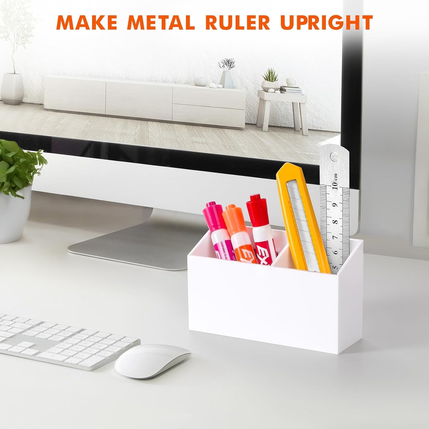 BEYGORM Magnetic Dry Erase Marker Holder for Whiteboard,Non-slip Acrylic Magnet Pen Holder for Fridge Refrigerator,Locker Organizer for Work,Locker Accessories,Pencil Cup for Desk(White)