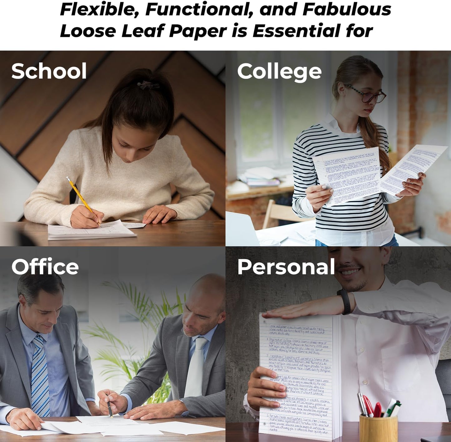 Bulk 3600 Sheets Loose Leaf Binder Filler Paper, Wide Ruled, Bulk Notebook Paper, 8 x 10.5", Loose Leaf Sheets, 3 Hole Punched, 24 Pack, 150 Sheets/Pack, Filler Papers, White