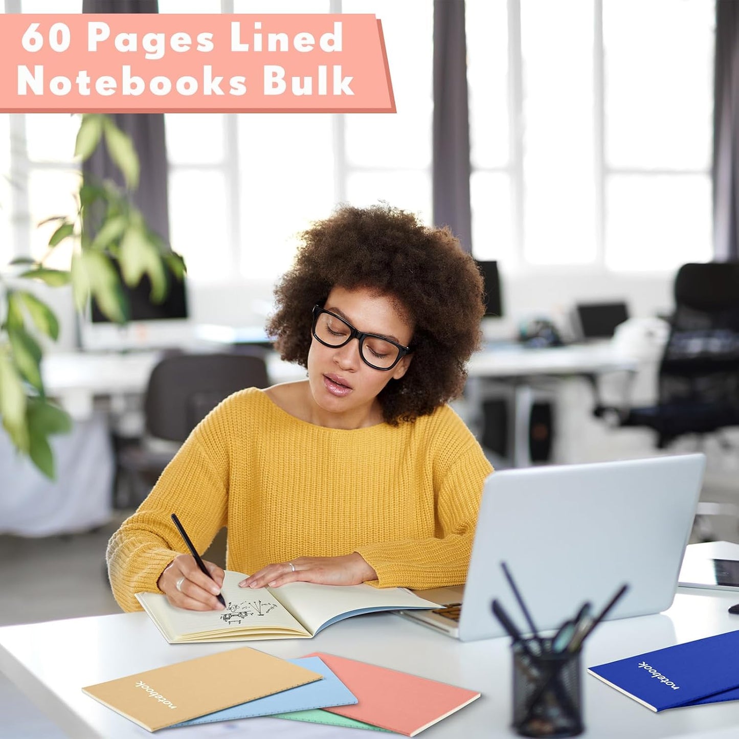 100 Pcs Kraft Notebook Journals 5.5 Inch x 8.3 Inch A5 Softcover Notebooks Bulk for Writing Sketch Office Notepad with 60 Pages 30 Sheets (Multicolor,Lined)(Bright Color,Notebook, Lined)