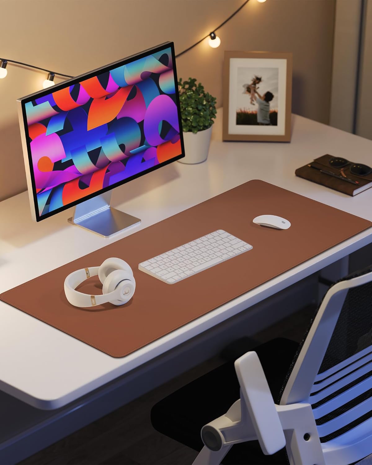 Non-Slip Desk Pad,Mouse Pad,Waterproof PVC Leather Desk Table Protector,Non-Slip PU Leather Desk Blotter, Easy Clean Laptop Desk Writing Mat for Office Work/Home/Decor(Brown, 23.6" x 13.7")