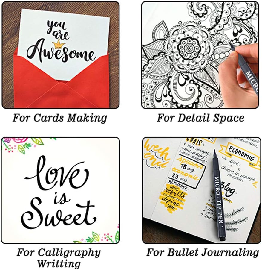 Hand Lettering Pens, 15 Pack Calligraphy Brush Pen Markers Black Ink for Beginners Writing, Lettering, Journaling, Art Drawing, Signature, Illustrations and Office School Supplies