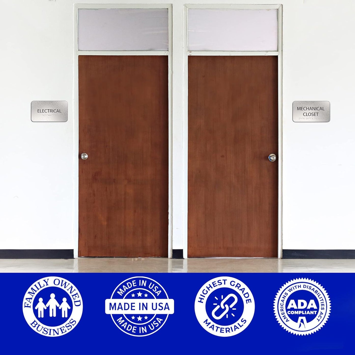 ADASigns Mechanical Closet Sign 7" W x 4" H - Durable Brushed Aluminum with Grade 2 Braille - Easy Installation with Strong Double-Sided Tape - ADA Compliant Office Door Signs for Businesses & Offices
