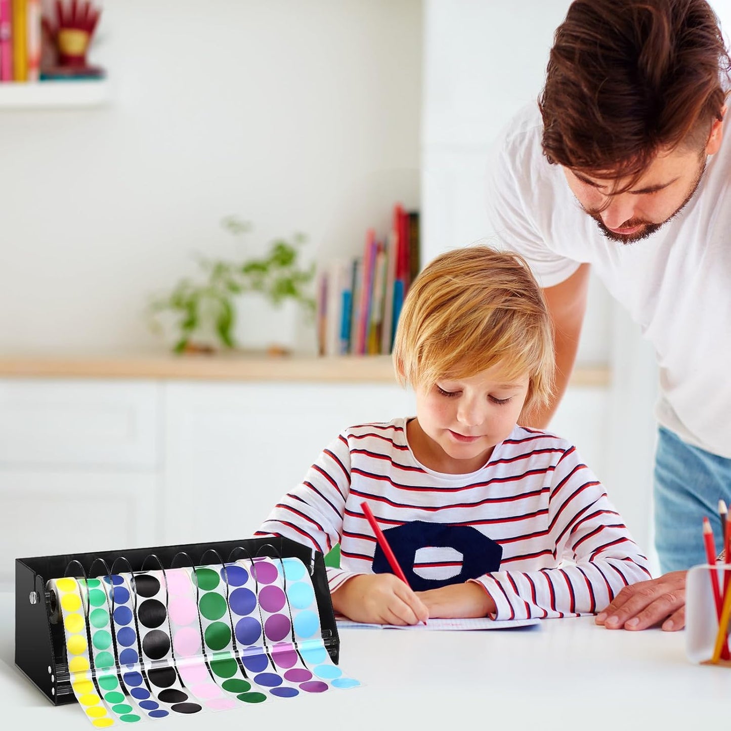 Adjustable Label Dispenser Acrylic Sticker Roll Dispenser Label Roll Holder Multi Use Sticker Holder Organizer Stand for School Gifts and Home Office Desktop(9 Disks)