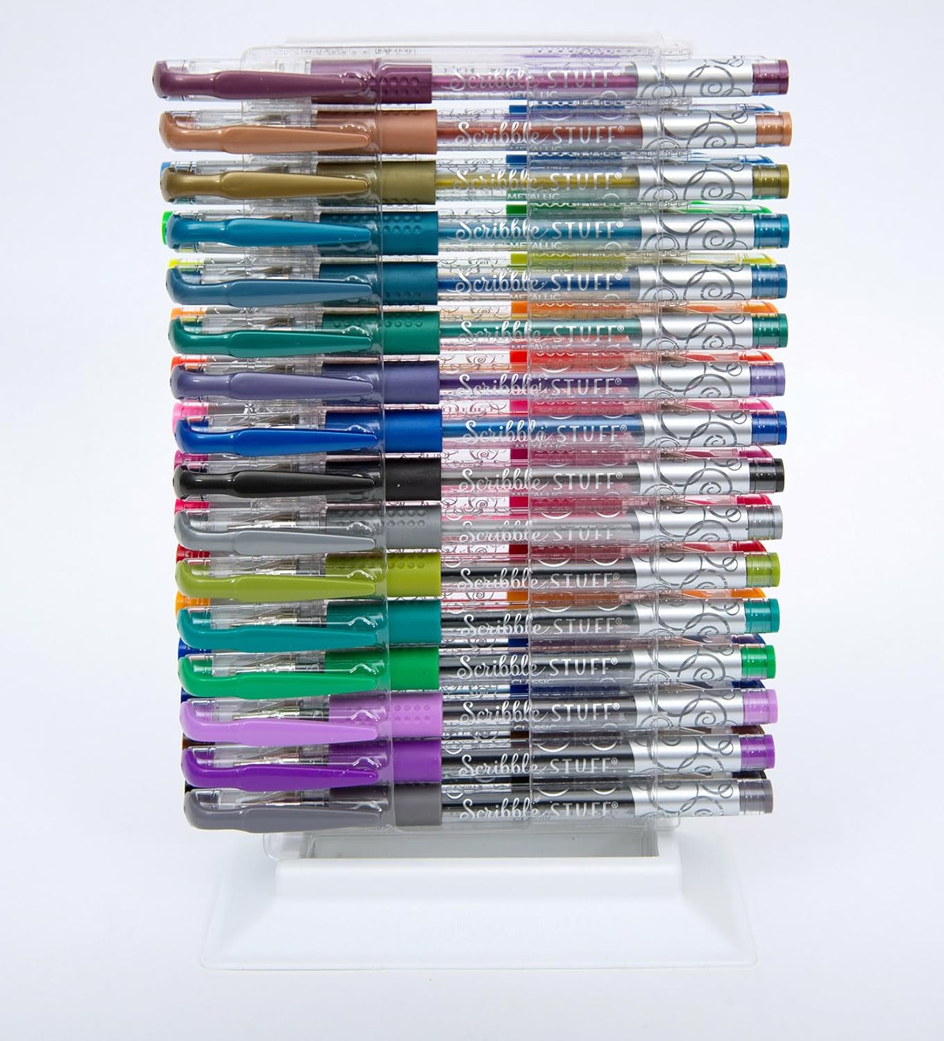 Scribble Stuff 32ct Gel Pens Tower, 32 Bright Fun Colors, an Assortment of 12 classic, 10 neon and 10 metallic fashion ink colors in display stand. Great for Kids,Teens and Adults!