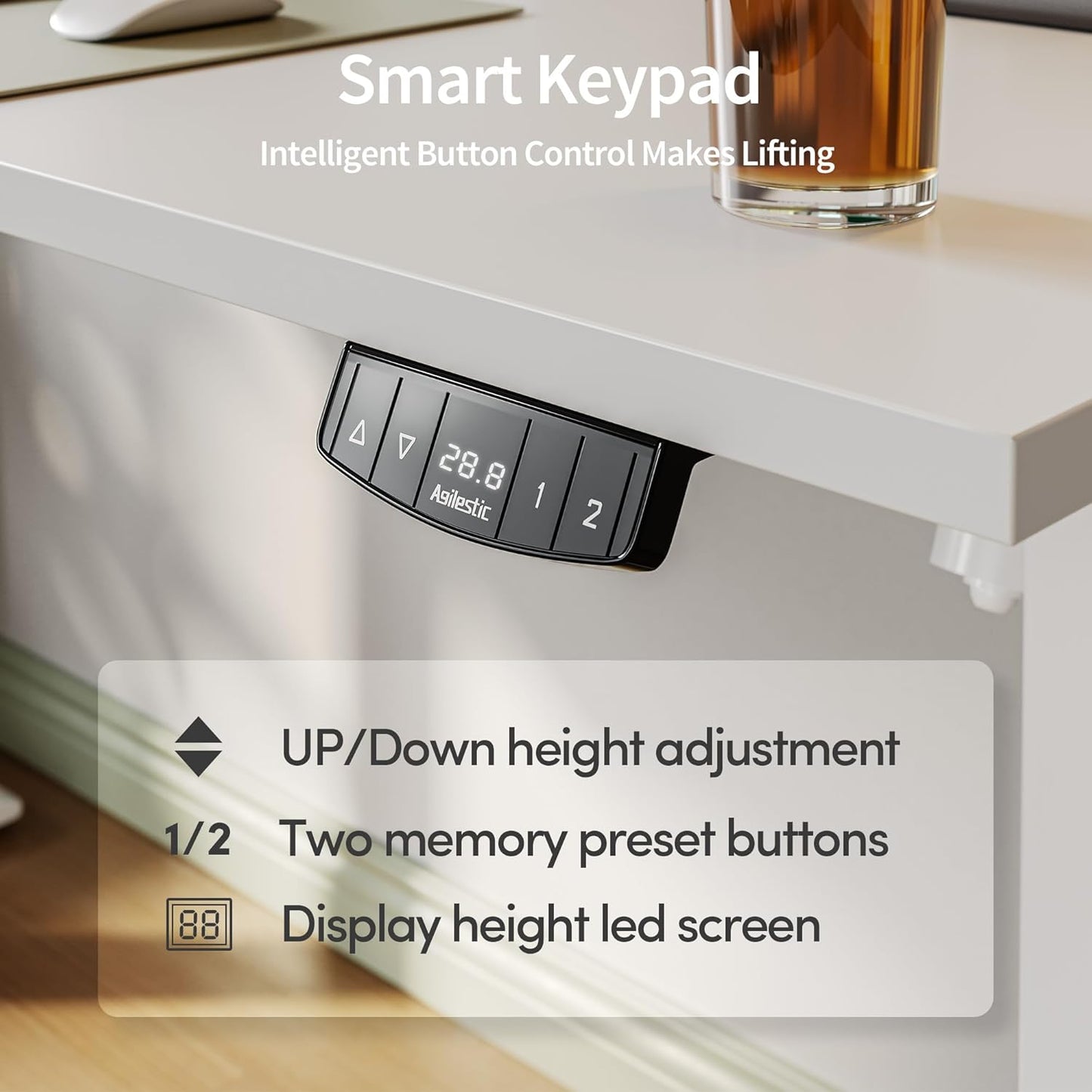 Agilestic Electric Standing Desk, 48 x 24 Inches Height Adjustable Desk, Sit Stand up for Work Office Home, Ergonomic Rising Computer Table with Memory Preset, White