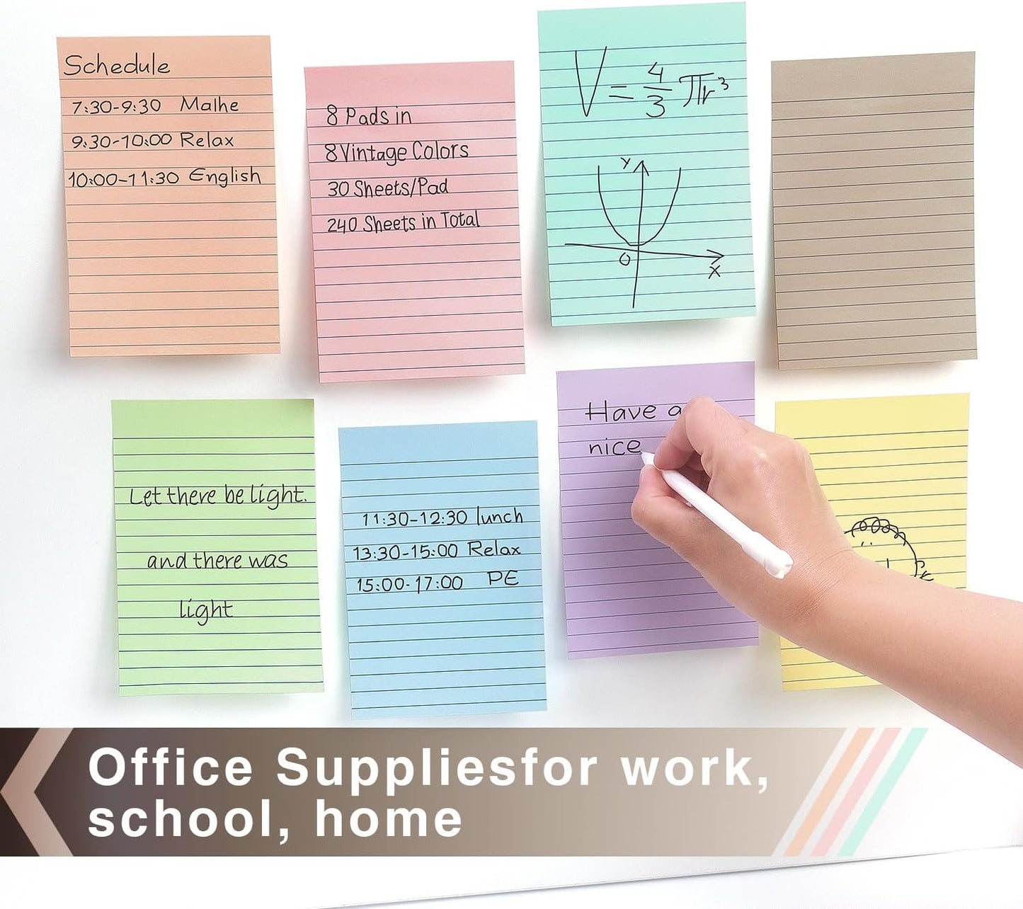 4x6 Inch Lined Sticky Notes, 8 Pack, Light Colors, Premium Self-Adhesive Notepads, Large Sticky Pads for Office, School & Home Use, Easy to Use, Reusable & Removable