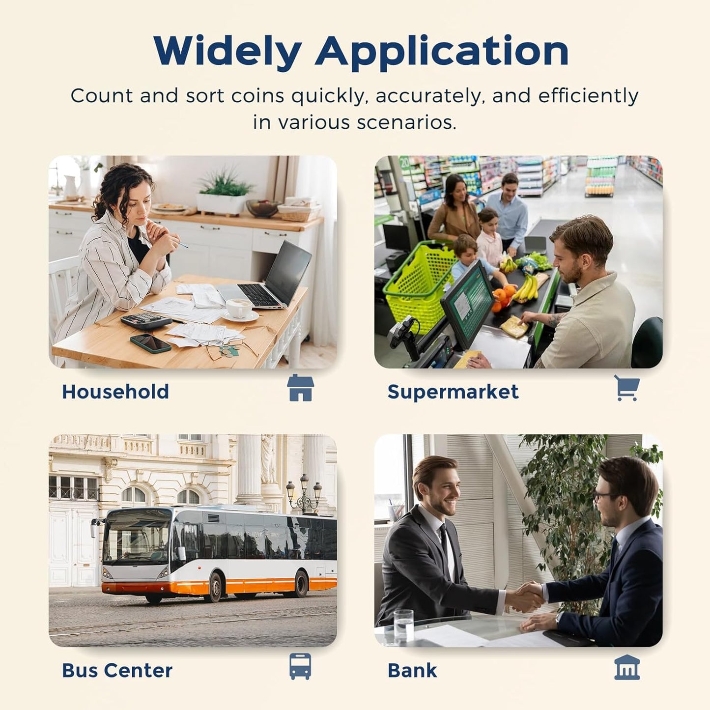 Bonvoisin Coin Counter & Coin Sorter Machine for USD Coin 1¢ 5¢ 10¢ 25¢ $1, Sorts up to 270 Coins/min, Included 5 Coin Trays & 5 Tubes & 50PCS Wrappers