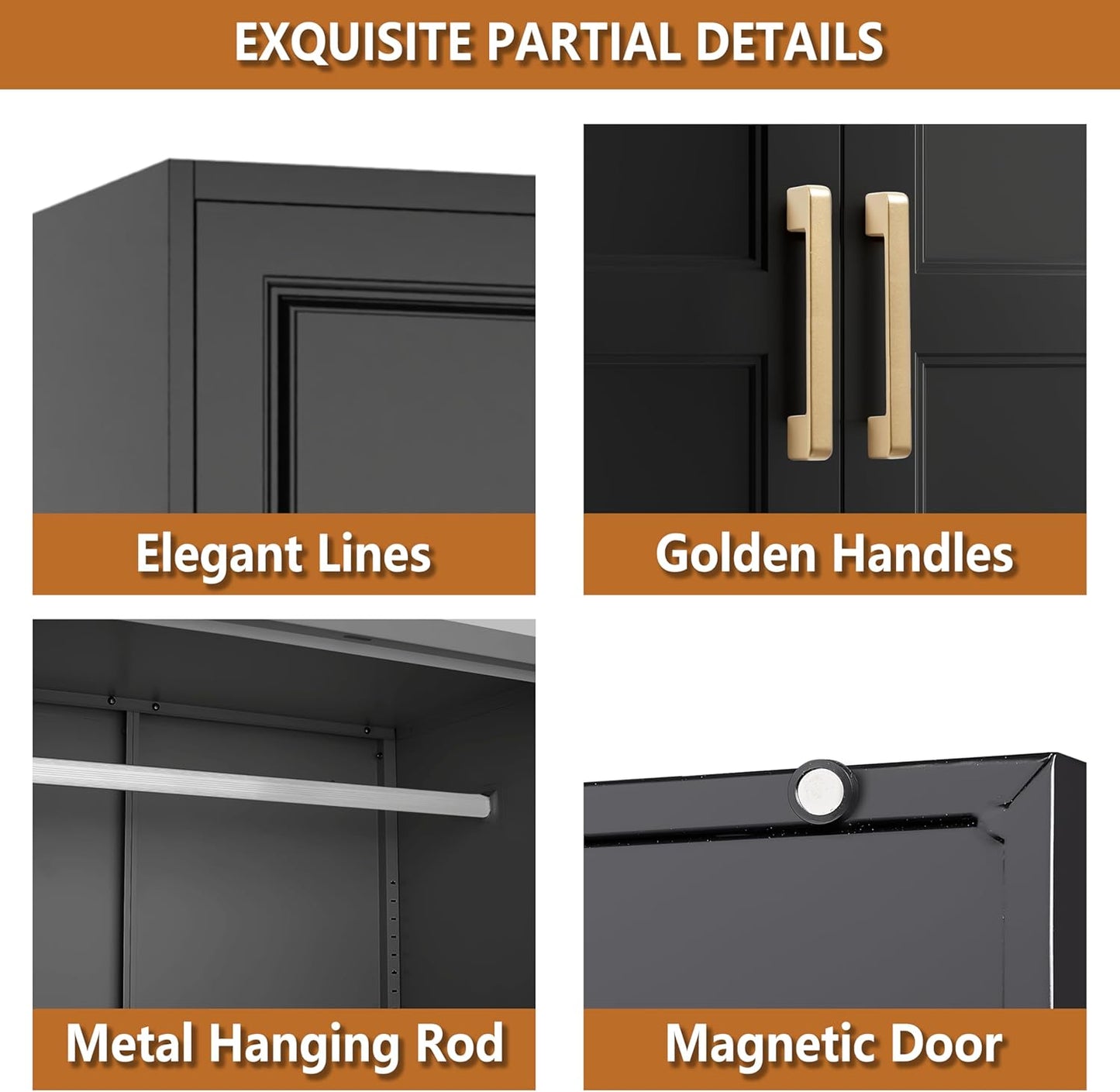 Metal Armoire Wardrobe Closet with Hanging Rod, 71" Tall Wardrobe Cabinet for Clothes, Black Clothing Storage Cabinet with Doors and Shelves, Large Wardrobes for Bedroom-Assemble Required